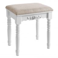 SONGMICS Vanity Stool, Comfortable Dressing Bench, Padded Cushioned Bench with Rubber Wood Legs, Capacity 286lb, Easy Assembly, White URDS06WT