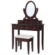 SONGMICS Vanity Table Set with Mirror, 4 Drawers and Large Stool, Makeup Dressing Table with Wood Grain Surface, Gift for Women Girls, Dark Espresso URDT22BR