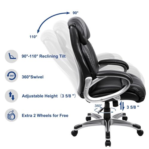  SONGMICS Big Thick Office Chair Executive Chair with Large Seat and Tilt Function Swivel Computer Chair PU Black UOBG55BK