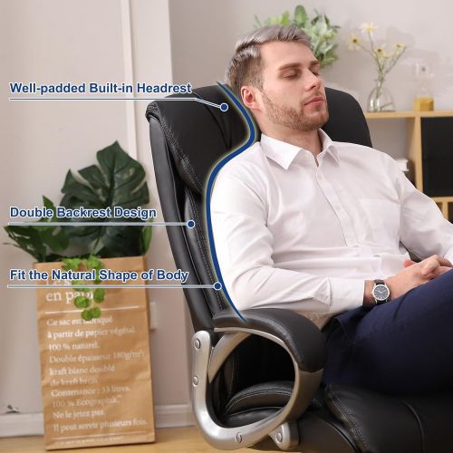  SONGMICS Big Thick Office Chair Executive Chair with Large Seat and Tilt Function Swivel Computer Chair PU Black UOBG55BK