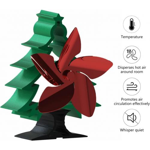  SONGYDZ 5 Blade Heat Fan Beautifully Christmas Tree Shape Fireplace Fan, Low Power Consumption High Efficiency Thermal Stove Fan for Home Wood Log Burner Fireplace