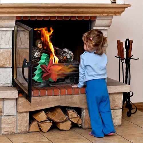  SONGYDZ 5 Blade Heat Fan Beautifully Christmas Tree Shape Fireplace Fan, Low Power Consumption High Efficiency Thermal Stove Fan for Home Wood Log Burner Fireplace