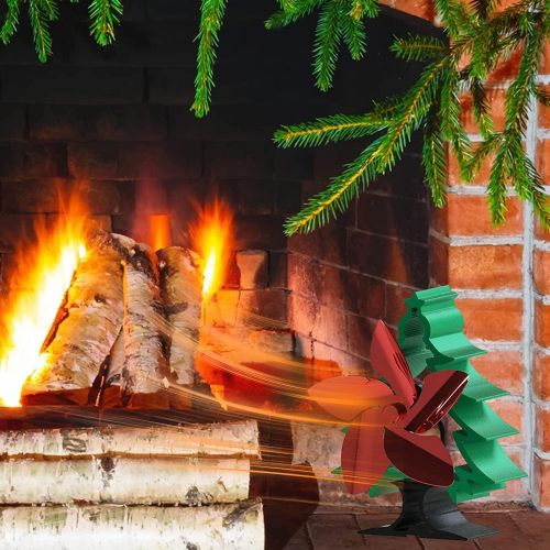  SONGYDZ 5 Blade Heat Fan Beautifully Christmas Tree Shape Fireplace Fan, Low Power Consumption High Efficiency Thermal Stove Fan for Home Wood Log Burner Fireplace