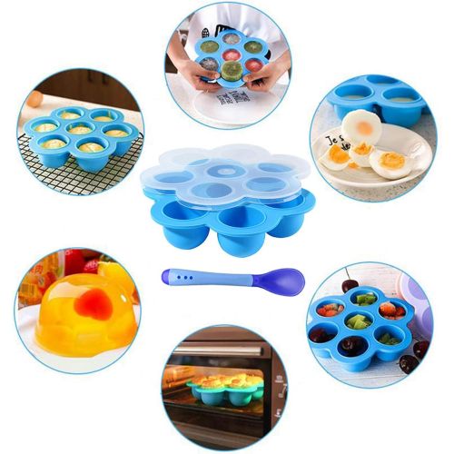  SONGZIMING Silicone Egg Bites Mold Set of 4, Steamer Rack with Heat resistant Handle and Spoon,Reusable Sous Vide Egg Poacher with Lid Fits Instant Pot 5,6,8 qt Pressure Cooker