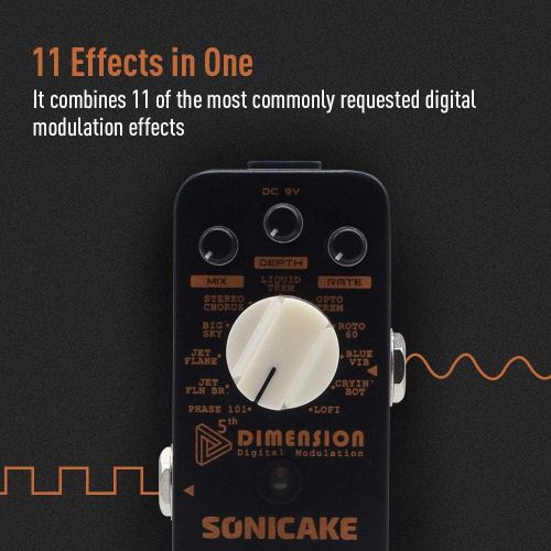  SONICAKE 5th Dimension Digital Modulation Guitar Effects Pedal 11 Mode of Phaser, Flanger, Chorus, Tremolo, Vibrato, Autowah