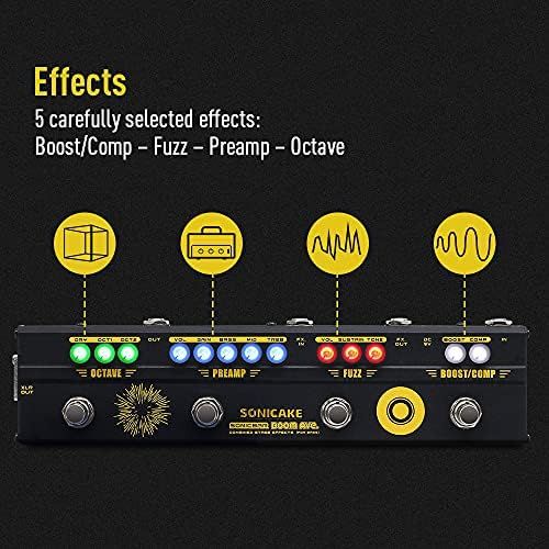  SONICAKE BOOM Ave. Bass Preamp DI Box Multi Effects Compressor Boost Fuzz Octave Pedal with FX Loop