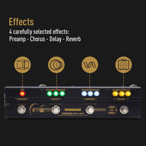  SONICAKE Acoustic Pedal Guitar Effect Acoustic Pedal Multi Effects Preamp Chorus Delay Reverb Acoustic Guitar Pedal Sonic Wood with XLR Output