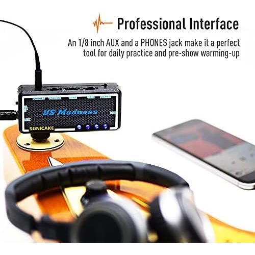  [아마존베스트]SONICAKE US Madness Plug-In USB Rechargeable Portable Guitar Bass Headphones Amp, Carry-On, Bedroom Effects