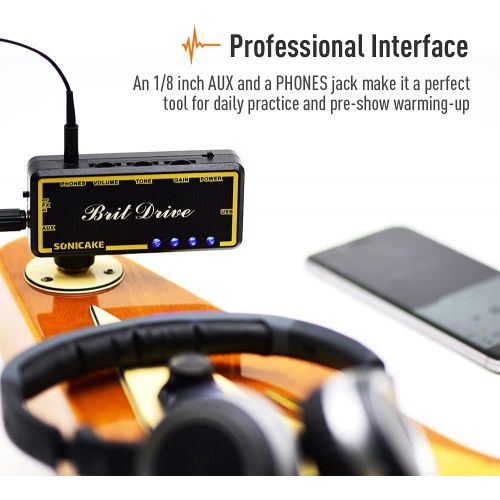 [아마존베스트]SONICAKE Brit Drive Plug-In USB Rechargeable Portable Pocket Guitar Headphone Amplifier to Take Away