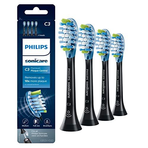 필립스 Philips Sonicare Premium Plaque Control replacement toothbrush heads, HX9044/95, BrushSync technology, Black 4-pk