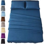 [아마존 핫딜] [아마존핫딜]Sonoro Kate Bed Sheet Set Super Soft Microfiber 1800 Thread Count Luxury Egyptian Sheets 18-Inch Deep Pocket Wrinkle and Hypoallergenic-4 Piece(Queen, Navy Blue)