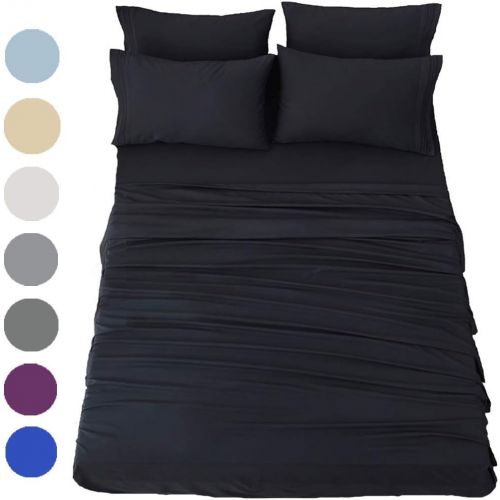  [아마존핫딜][아마존 핫딜] SONORO KATE Bed Sheets Set Sheets Microfiber Super Soft 1800 Thread Count Egyptian Sheets 16-Inch Deep Pocket Wrinkle Fade and Hypoallergenic - 6 Piece (Black, Queen)