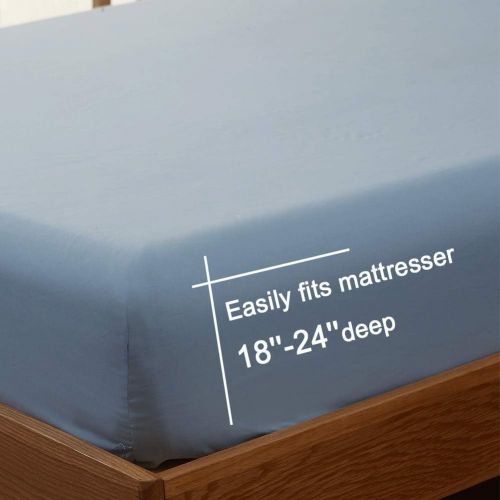  [아마존 핫딜] SONORO KATE Bed Sheet Set Super Soft Microfiber 1800 Thread Count Luxury Egyptian Sheets Fit 18 - 24 Inch Deep Pocket Mattress Wrinkle and Hypoallergenic-3 Piece (Lake Blue, Califo