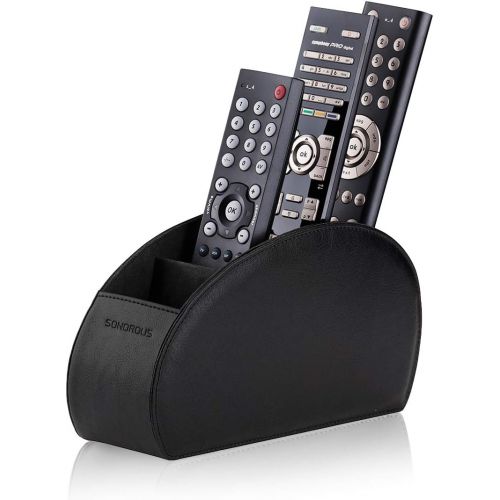  [아마존핫딜][아마존 핫딜] SONOROUS Remote Control Holder with 5 Compartments (Black) - PU Leather TV Remote Organizer - Remote Caddy Desktop Organizer for TV Remote, DVD, Controllers - Media Accessory Storage & Orga