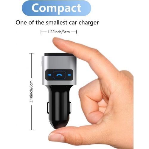  [아마존베스트]Bluetooth FM Transmitter for Car, SONRU Wireless Bluetooth V4.2 Radio Adapter Music Player Car Kit, Hands Free Calling, QC3.0 Quick Charge, Voltmeter, Color Light, Support TF Card,