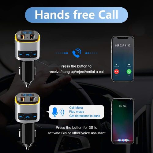  [아마존베스트]Bluetooth FM Transmitter for Car, SONRU Wireless Bluetooth V4.2 Radio Adapter Music Player Car Kit, Hands Free Calling, QC3.0 Quick Charge, Voltmeter, Color Light, Support TF Card,