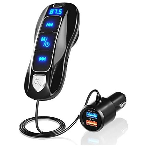  [아마존베스트]-Service-Informationen SONRU Bluetooth 5.0 FM Transmitter, Bluetooth Car Radio Adpter Hands-Free Kit Dual USB Ports (QC3.0/2.4A) with 1.1 m Cable, A2DP Crystal Sound Quality, Voltage Display, TF Card Pla