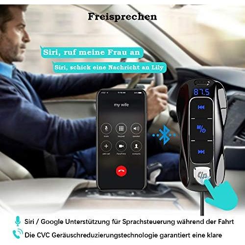  [아마존베스트]-Service-Informationen SONRU Bluetooth 5.0 FM Transmitter, Bluetooth Car Radio Adpter Hands-Free Kit Dual USB Ports (QC3.0/2.4A) with 1.1 m Cable, A2DP Crystal Sound Quality, Voltage Display, TF Card Pla