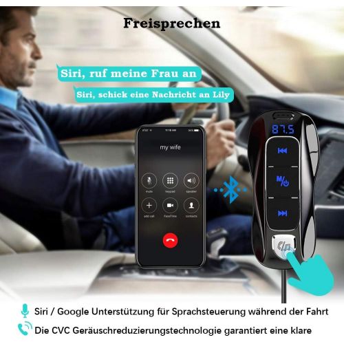  [아마존베스트]-Service-Informationen SONRU Bluetooth 5.0 FM Transmitter, Bluetooth Car Radio Adpter Hands-Free Kit Dual USB Ports (QC3.0/2.4A) with 1.1 m Cable, A2DP Crystal Sound Quality, Voltage Display, TF Card Pla