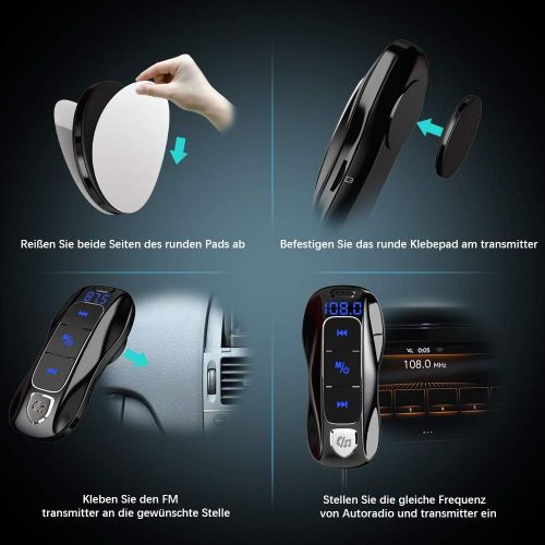  [아마존베스트]-Service-Informationen SONRU Bluetooth 5.0 FM Transmitter, Bluetooth Car Radio Adpter Hands-Free Kit Dual USB Ports (QC3.0/2.4A) with 1.1 m Cable, A2DP Crystal Sound Quality, Voltage Display, TF Card Pla