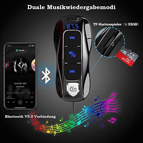  [아마존베스트]-Service-Informationen SONRU Bluetooth FM Transmitter, Bluetooth 5.0 Car Radio Adapter with PD3.0 & QC3.0 USB Charger, Supports Hands-Free Calling / U-Disk / TF Card, Dual LED Display, 7 Colour LED Backl