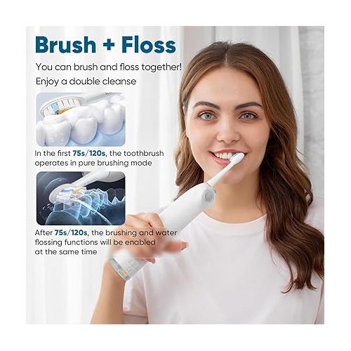  SOOCAS Neos, Electric Toothbrush with Water Flosser Combo, 2 in 1 Flossing Toothbrush for Adults, Built in Water Tank, 40X Cleaning Effect 6 Settings Electric Toothbrush Clean&Protect Gums