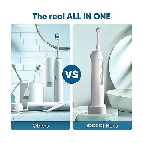  SOOCAS Neos, Electric Toothbrush with Water Flosser Combo, 2 in 1 Flossing Toothbrush for Adults, Built in Water Tank, 40X Cleaning Effect 6 Settings Electric Toothbrush Clean&Protect Gums