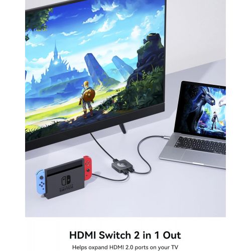  HDMI 2.0 Switch 4K HDMI Splitter - SOOMFON 4K@60Hz HDMI Bidirectional Switcher Splitter 2 in 1 & 1 in 2 Out, Aluminum HDMI Switcher Selector with Apple TV PS5 PS4 Xbox Fire Stick B