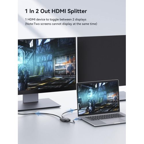  HDMI 2.0 Switch 4K HDMI Splitter - SOOMFON 4K@60Hz HDMI Bidirectional Switcher Splitter 2 in 1 & 1 in 2 Out, Aluminum HDMI Switcher Selector with Apple TV PS5 PS4 Xbox Fire Stick B