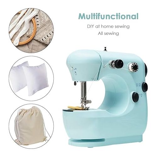  SOONHUA Mini Sewing Machine Electric Sewing Machine Multi-Function Portable Crafting Sewing Machine with Foot Pedal Adjustable 2-Speed for Home Sewing