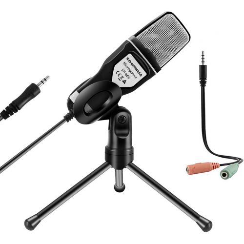  Condenser Microphone,Computer Microphone,SOONHUA 3.5MM Plug and Play Omnidirectional Mic with Desktop Stand for Gaming,YouTube Video,Recording Podcast,Studio,for PC,Laptop,Tablet,P