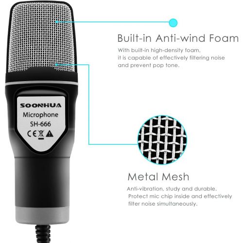  Condenser Microphone,Computer Microphone,SOONHUA 3.5MM Plug and Play Omnidirectional Mic with Desktop Stand for Gaming,YouTube Video,Recording Podcast,Studio,for PC,Laptop,Tablet,P