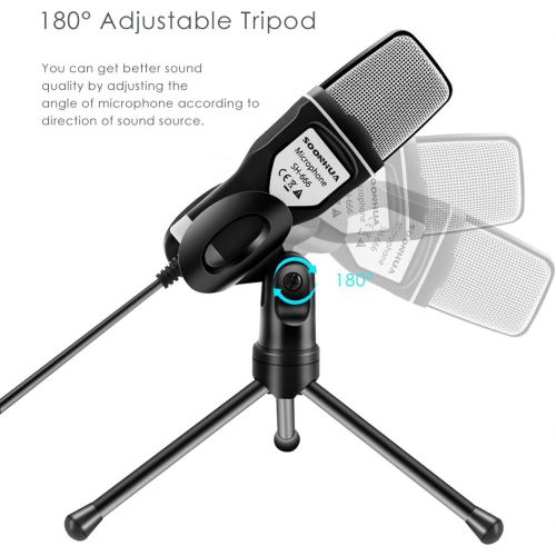  Condenser Microphone,Computer Microphone,SOONHUA 3.5MM Plug and Play Omnidirectional Mic with Desktop Stand for Gaming,YouTube Video,Recording Podcast,Studio,for PC,Laptop,Tablet,P