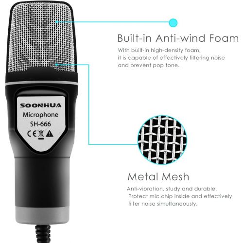  [아마존베스트]Condenser Microphone,Computer Microphone,SOONHUA 3.5MM Plug and Play Omnidirectional Mic with Desktop Stand for Gaming,YouTube Video,Recording Podcast,Studio,for PC,Laptop,Tablet,P