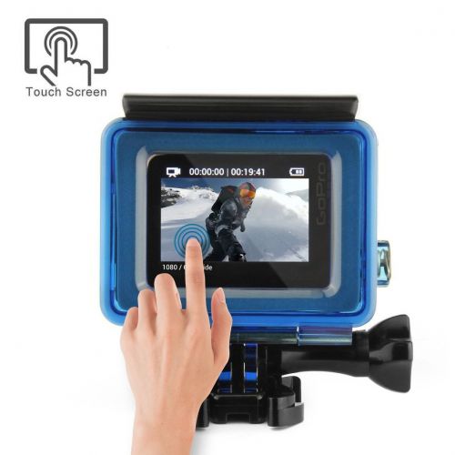 SOONSUN Side Open Protective Skeleton Housing Case with LCD Touch Backdoor and Silicone Lens Cap Cover for GoPro Hero 4, Hero3+, Hero 3 Camera - Transparent Blue