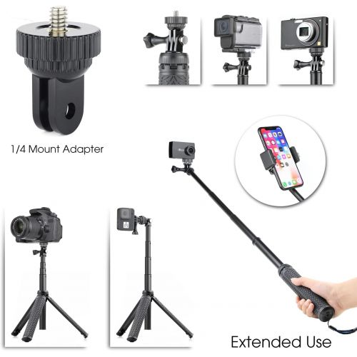  SOONSUN 3-in-1 Aluminum Telescoping Selfie Stick Waterproof Monopod Pole Handheld Grip with Tripod Stand for GoPro Hero 10 9 8 7 6 5 4 3 2, Fusion, Max, Session, AKASO, SJCAM, DJI