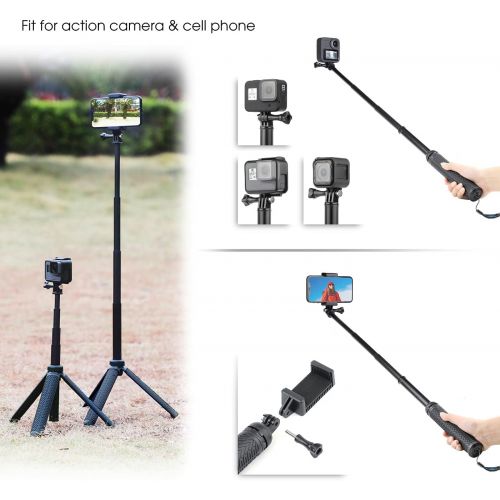  SOONSUN 3-in-1 Aluminum Telescoping Selfie Stick Waterproof Monopod Pole Handheld Grip with Tripod Stand for GoPro Hero 10 9 8 7 6 5 4 3 2, Fusion, Max, Session, AKASO, SJCAM, DJI