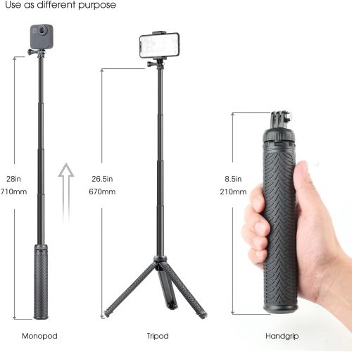  SOONSUN 3-in-1 Aluminum Telescoping Selfie Stick Waterproof Monopod Pole Handheld Grip with Tripod Stand for GoPro Hero 10 9 8 7 6 5 4 3 2, Fusion, Max, Session, AKASO, SJCAM, DJI