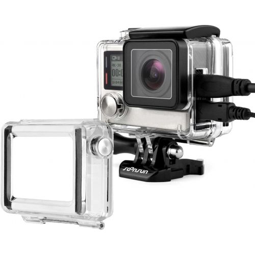  SOONSUN Side Open Skeleton Housing Case for GoPro Hero 4 Black, Hero 4 Silver, Hero 3+, Hero 3 Cameras with LCD Touch Backdoor and Skeleton BacPac Backdoor for Extended Battery or