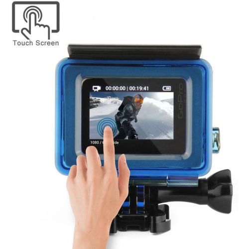  SOONSUN Skeleton Housing Case with LCD Touch Backdoor for GoPro Hero 4, Hero 3+, Hero 3 Cameras, Side Open Housing Case Allows Charging Camera Without Removing The Housing Case - T