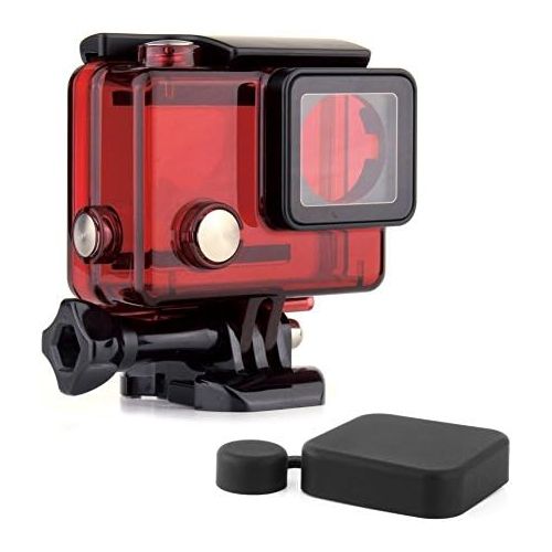  SOONSUN Standard Protective Waterproof Dive Housing Case for GoPro Hero 4, 3+, 3, Hero3, Hero4 Black Silver Camera - Up to 40 Meters (131 feet) Underwater -Transparent Red