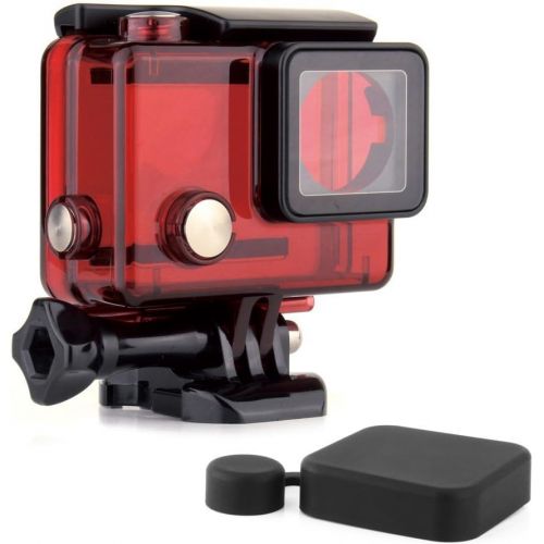  SOONSUN Standard Protective Waterproof Dive Housing Case for GoPro Hero 4, 3+, 3, Hero3, Hero4 Black Silver Camera - Up to 40 Meters (131 feet) Underwater -Transparent Red