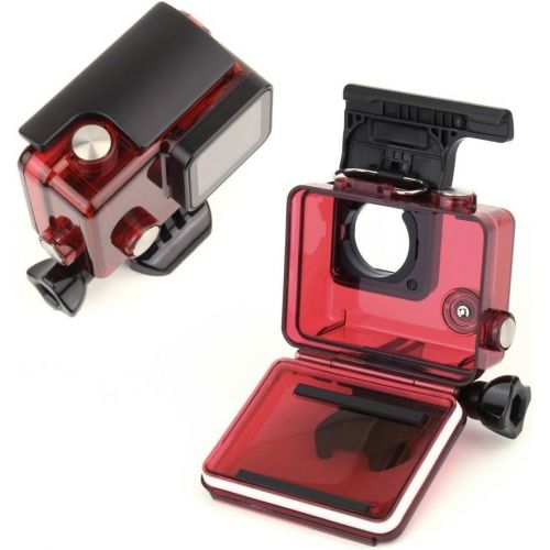  SOONSUN Standard Protective Waterproof Dive Housing Case for GoPro Hero 4, 3+, 3, Hero3, Hero4 Black Silver Camera - Up to 40 Meters (131 feet) Underwater -Transparent Red