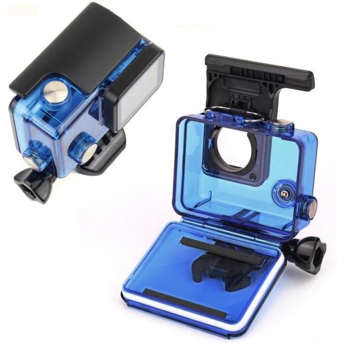  SOONSUN Protective Waterproof Dive Housing Case for GoPro Hero 4 Black, Hero 4 Silver, Hero 3+, Hero 3 Camera - Underwater 40 Meters (131 Feet) - Transparent Blue