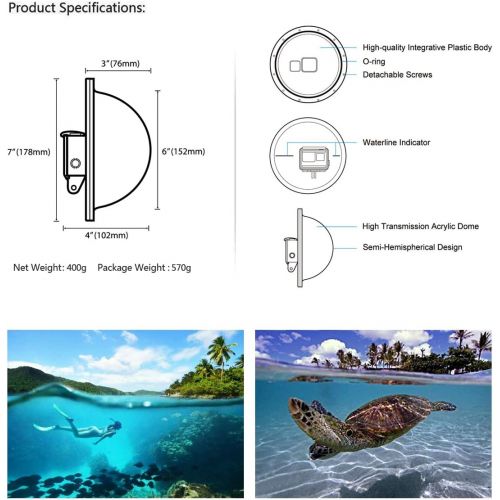  SOONSUN Dome Port Lens for GoPro Hero 5 6 7 Black Silver White Hero (2018) with Waterproof Housing Case Trigger Floating Hand Grip Underwater Diving Photography