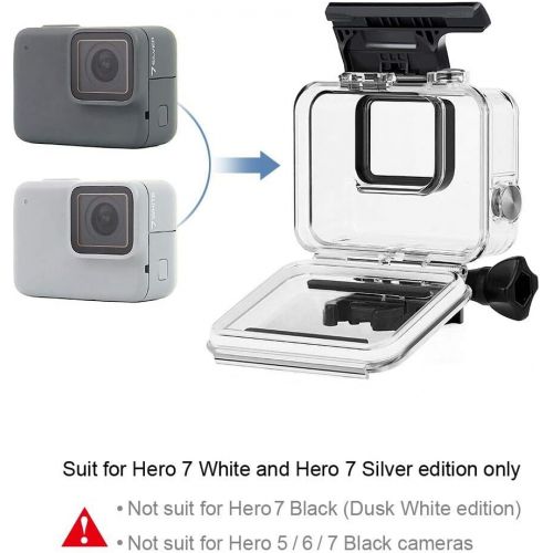  SOONSUN Waterproof Housing Case with Filter Kit for GoPro Hero 7 White/Silver, 45M Waterproof Case Diving Protective Housing Shell with 2 Pack Diving Filters for GoPro HERO7 White