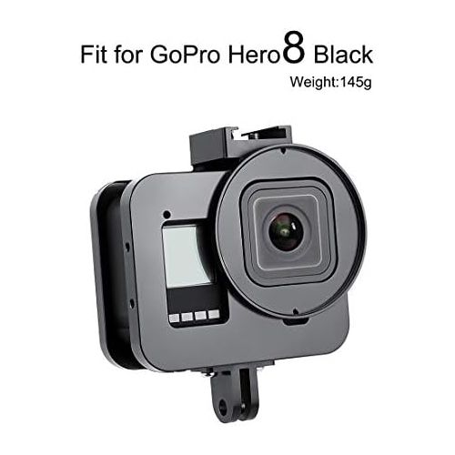  SOONSUN Aluminum Alloy Multi-Function Frame Mount Protective Housing Case with Vertical and Horizontal Modes for GoPro Hero 8 Black - Includes Lens Cap and 52mm UV Lens Filter