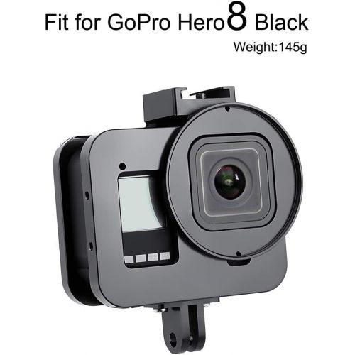  SOONSUN Aluminum Alloy Multi-Function Frame Mount Protective Housing Case with Vertical and Horizontal Modes for GoPro Hero 8 Black - Includes Lens Cap and 52mm UV Lens Filter