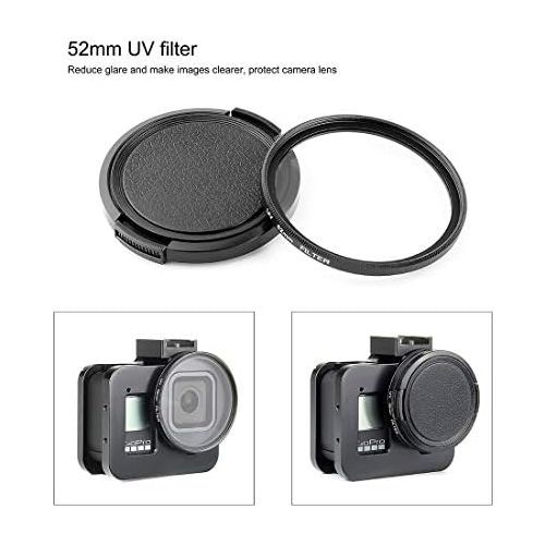  SOONSUN Aluminum Alloy Multi-Function Frame Mount Protective Housing Case with Vertical and Horizontal Modes for GoPro Hero 8 Black - Includes Lens Cap and 52mm UV Lens Filter