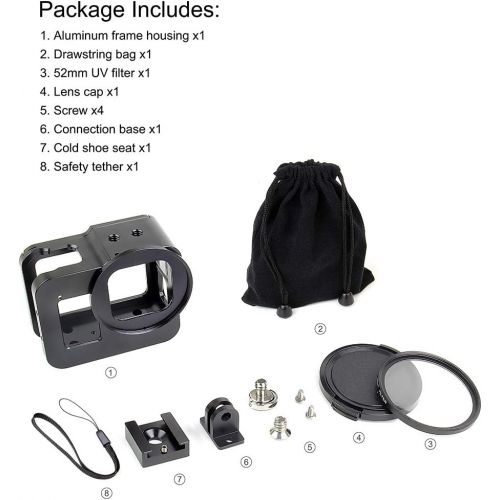  SOONSUN Aluminum Alloy Multi-Function Frame Mount Protective Housing Case with Vertical and Horizontal Modes for GoPro Hero 8 Black - Includes Lens Cap and 52mm UV Lens Filter